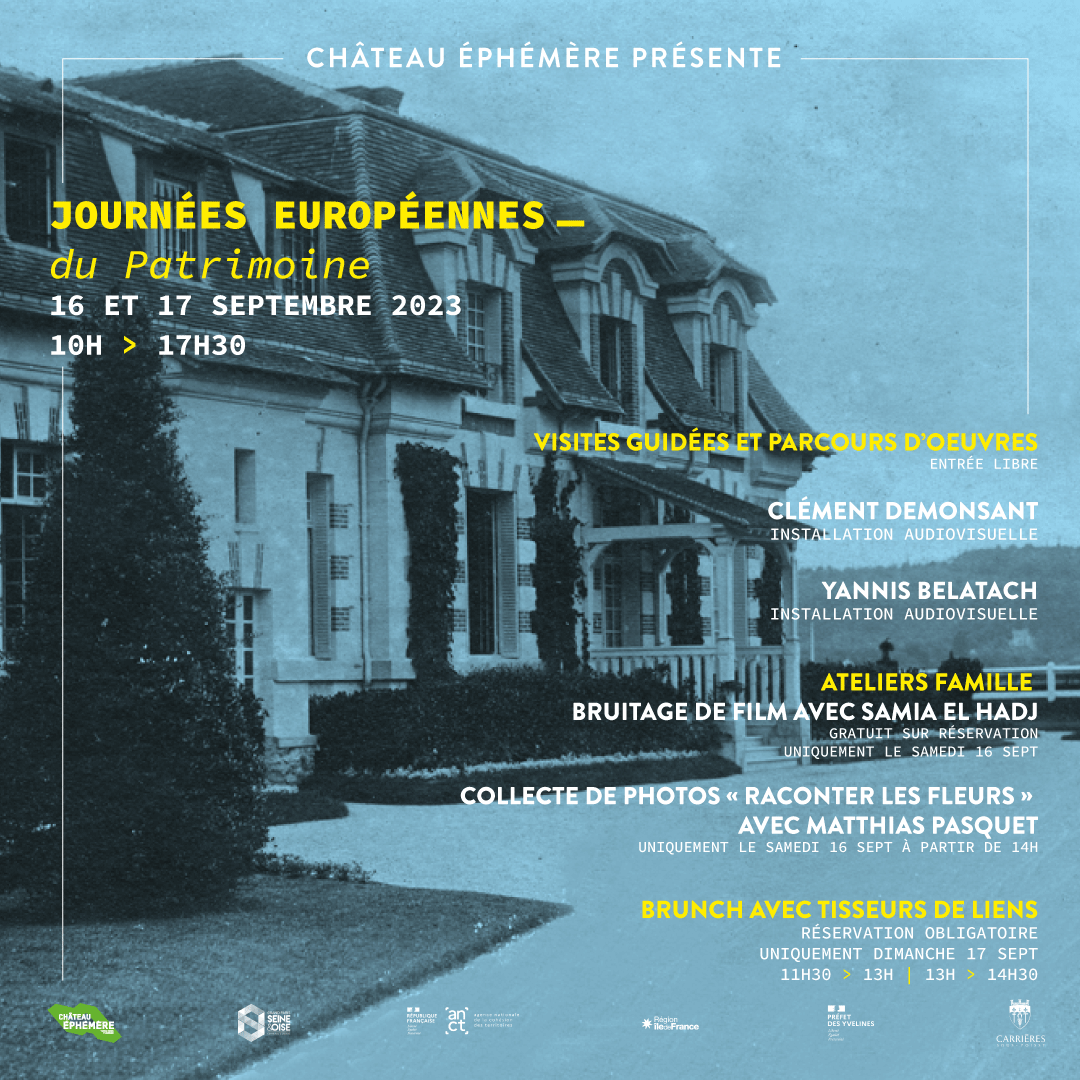 affiche journées du patrimoine 2023 - 16 et 17 septembre au Château Ephémère à Carrières sous Poissy